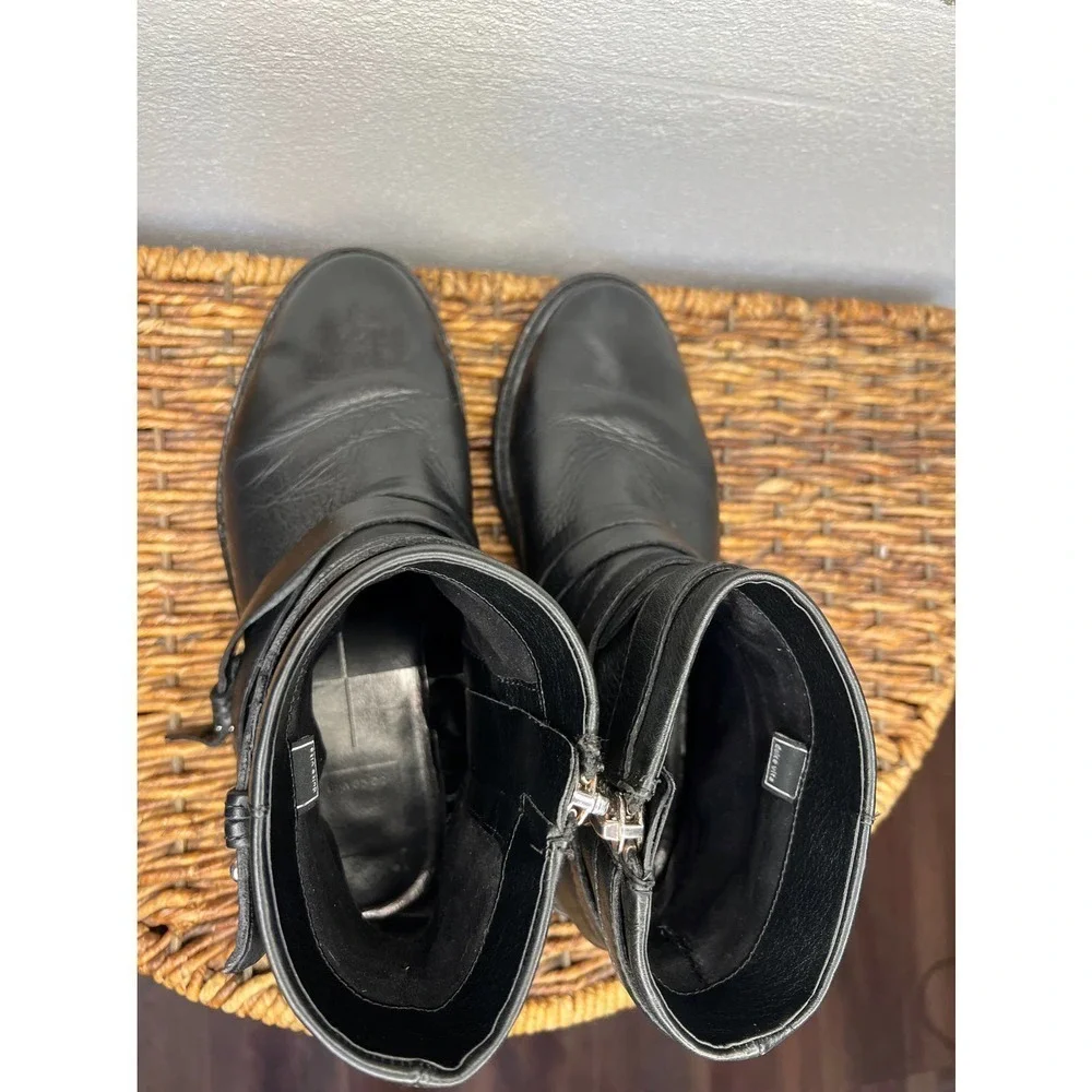 Dolce Vita Kiera Black Leather Moto Harness Ankle Boots Size 8